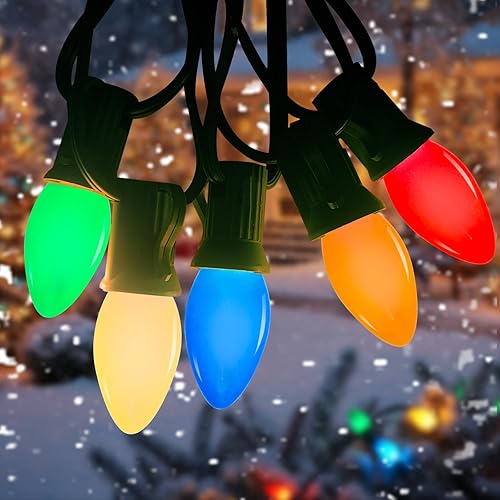 C7 - Tira de luces LED vintage de Navidad de 25 pies para exteriores, multicolor, inastillables e impermeables, con 27 bombillas (2 repuestos) para