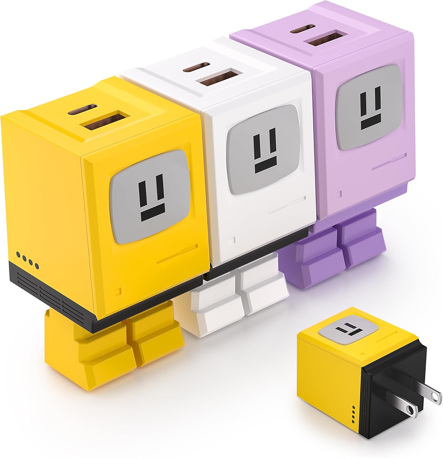 3 Packs USB C Charger Block Robot Wall Plug Adapters Set Dual Port Type C Charger Fast Charging USB Cell Phone Wall Charger PD 30W USB-C & QC 3.0 USB-A Plug Adapter for iPhone 17 16 15 14