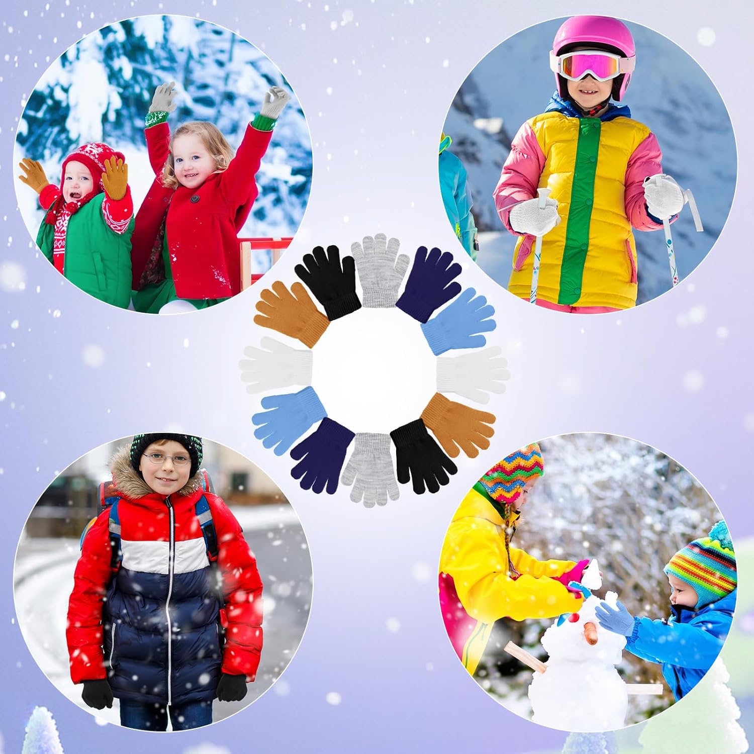 Neer 24 Pairs Kid's Gloves Winter Warm Stretchy Knitted Gloves Bulk Winter Finger Mittens for Boys Girls 7-12 Years - Image 6