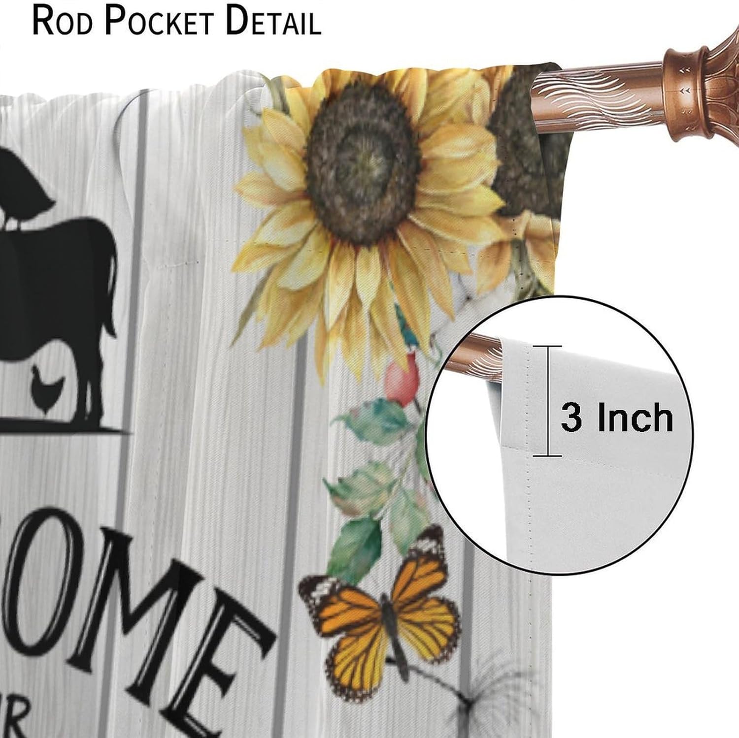 Farmhouse Rustic Farm Curtains Windmill Barn Vintage Country Wooden Sunflower for Home Kitchen Livingroom Coffee Room Window Curtain 2Panel 42" W X 63" L