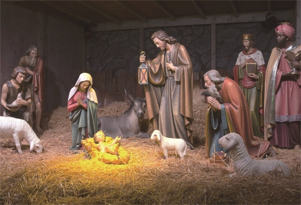 YongFoto 3x2m Photography Backdrop Birth of Jesus Shepherd Christmas White Sheep Straw Cow Culture Historic Wallpaper Photo Background Backdrops Photography Video Party Wedding Photo Studio Props - Image 2