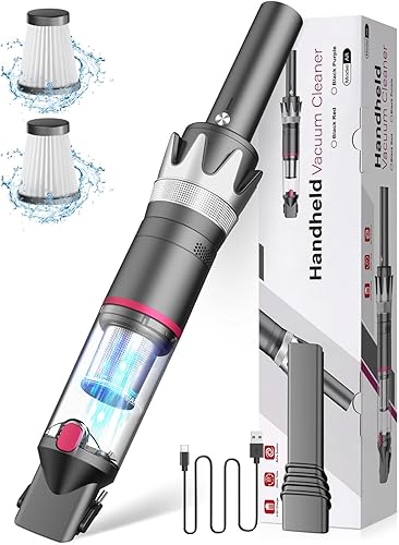 BSRCO Aspiradora de mano inalámbrica, 8K Pa potente aspiradora portátil para automóvil, recargable 3 en 1 mini limpiador con 2 velocidades para el