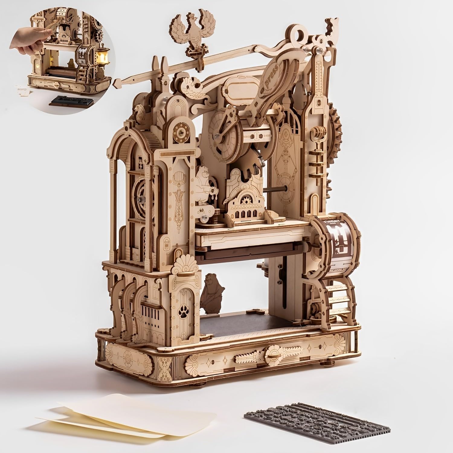 ROKR Printing Press Kit di Modellismo per Adulti-Macchina da Stampa Puzzle 3D in Legno-Idea Regalo per Uomini (LK602)