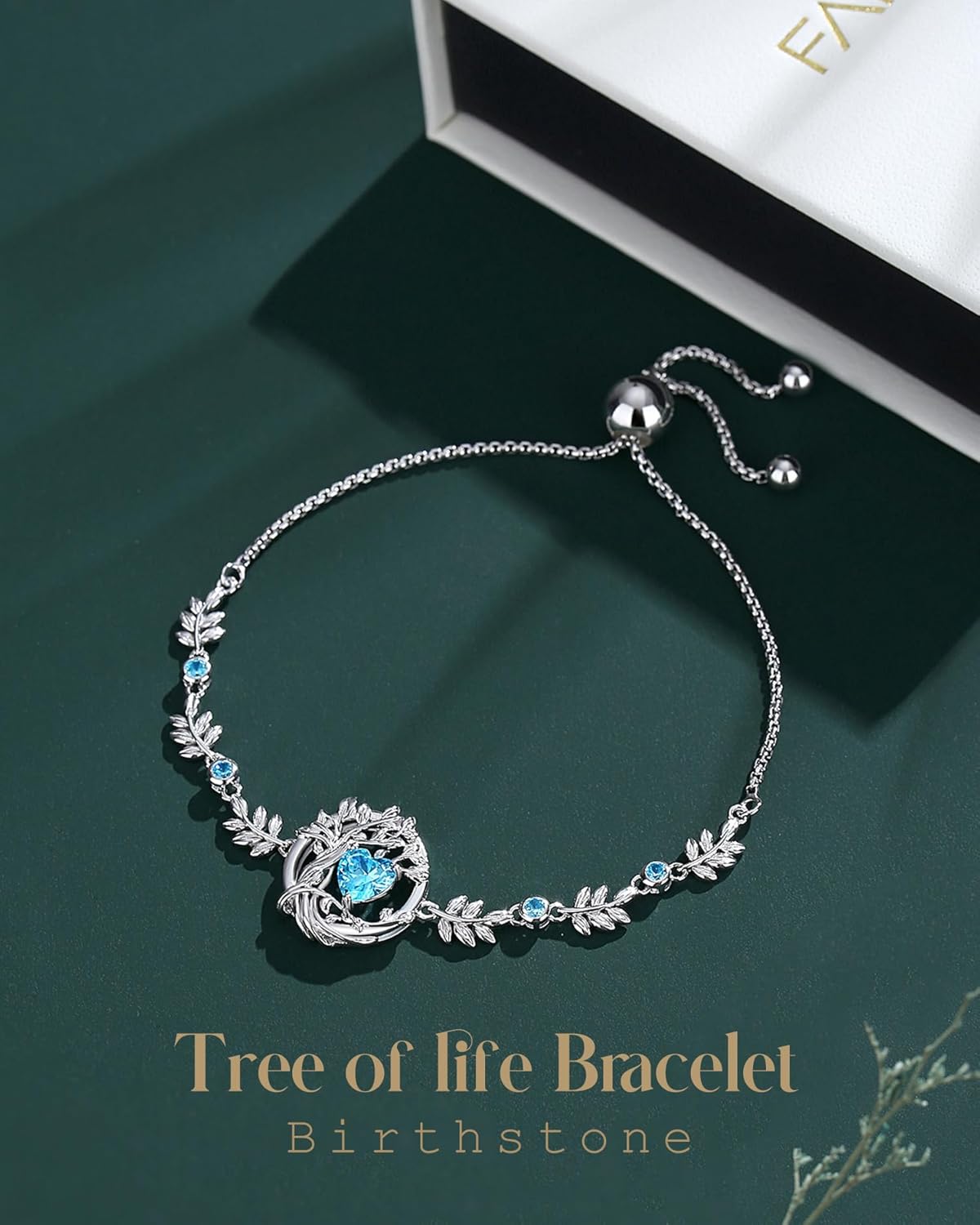 FANCIME Tree of life Birthstone Bracelet for Women Sterling Silver Tree Jewelry Birthstone Charm Bracelet Gemstone Anniversary Birthday Mothers Day Gifts for Wife Mom Her - Image 3