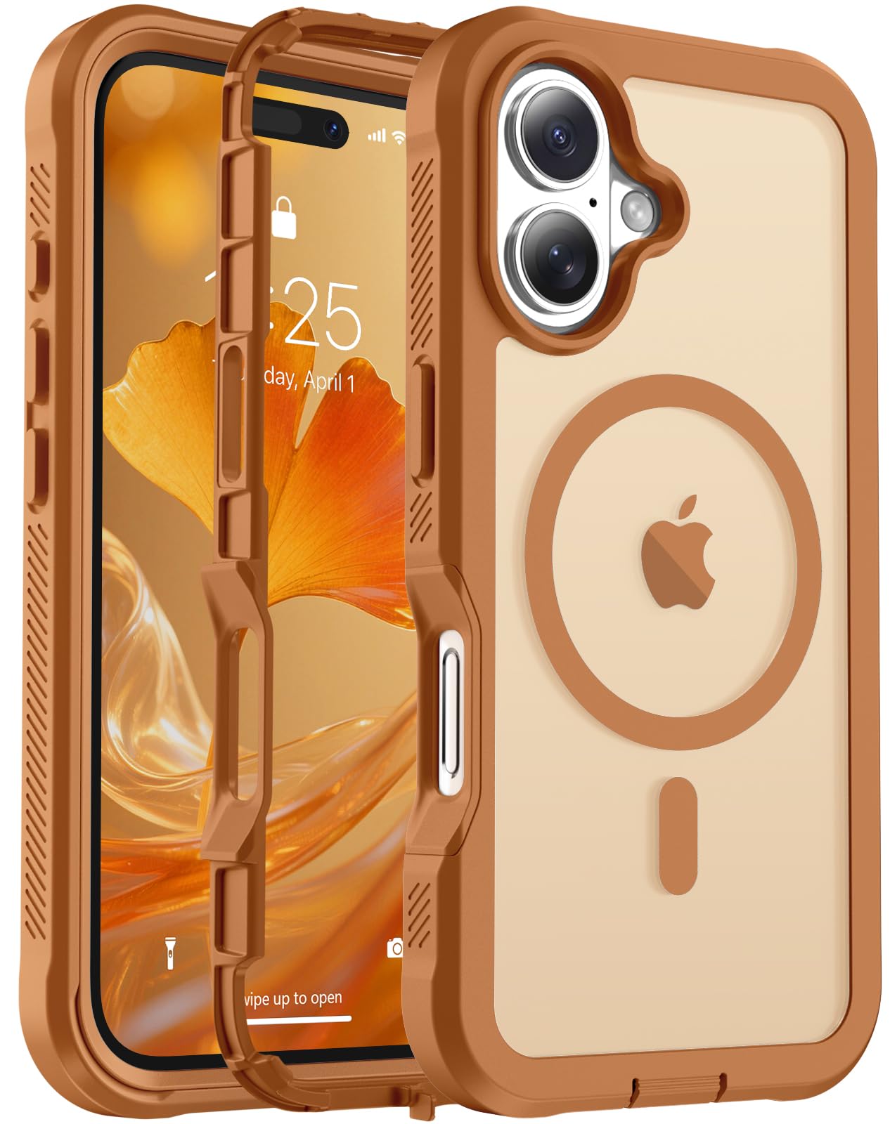 jaroco Magnetic for iPhone 16 Case Heavy Duty Protection Brown | Compatible with MagSafe,Military Grade Drop Protection,Translucent Matte,Non-Slip,Shockproof 2-Layer Durable Bumper Case iPhone 16 Brown