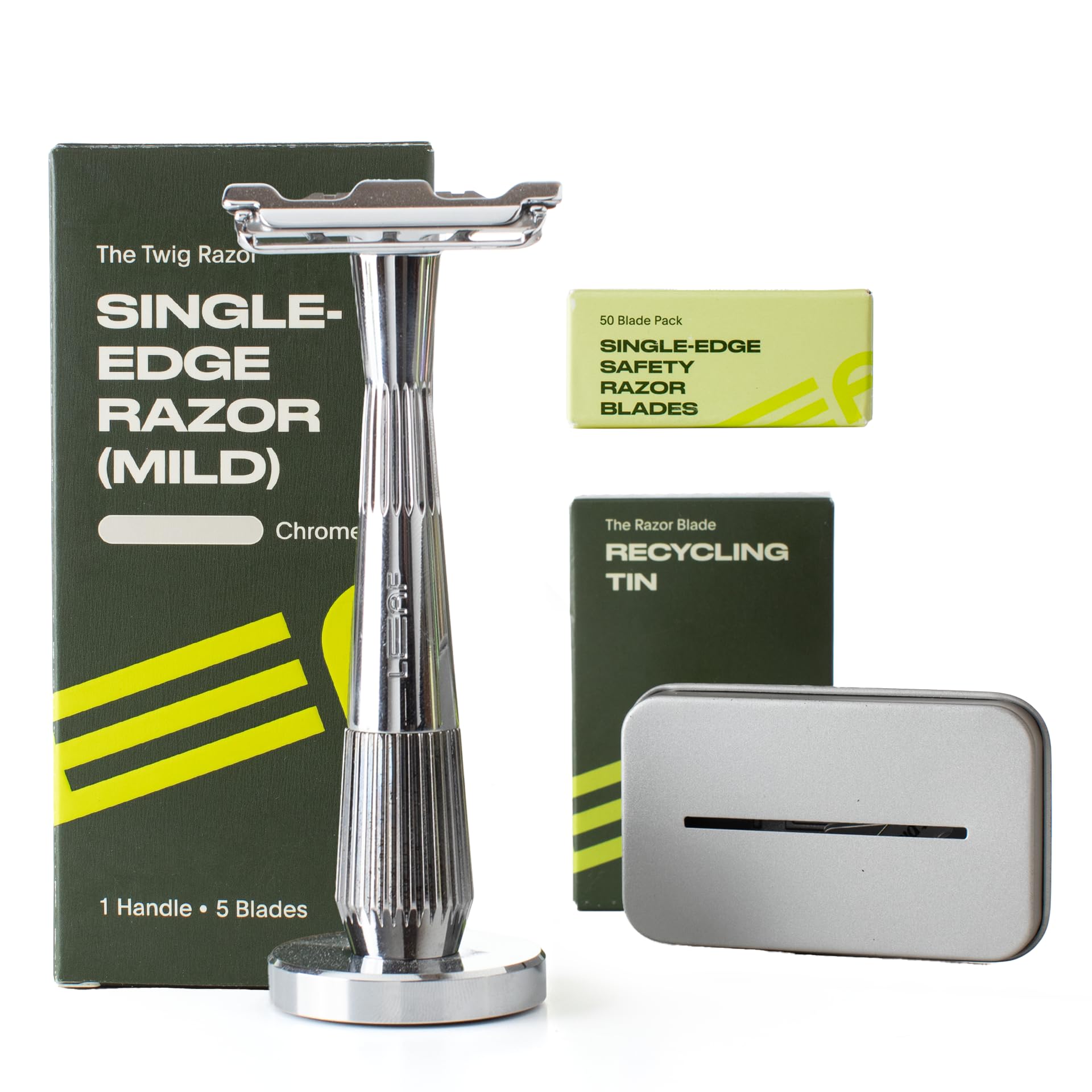 Leaf Shave - | Il set di coltelli da ramoscello, cromato - Il set regalo include 1 rasoio per ramoscelli, 1 supporto per coltelli da ramoscello abbinato, 1 portacoltelli da 5