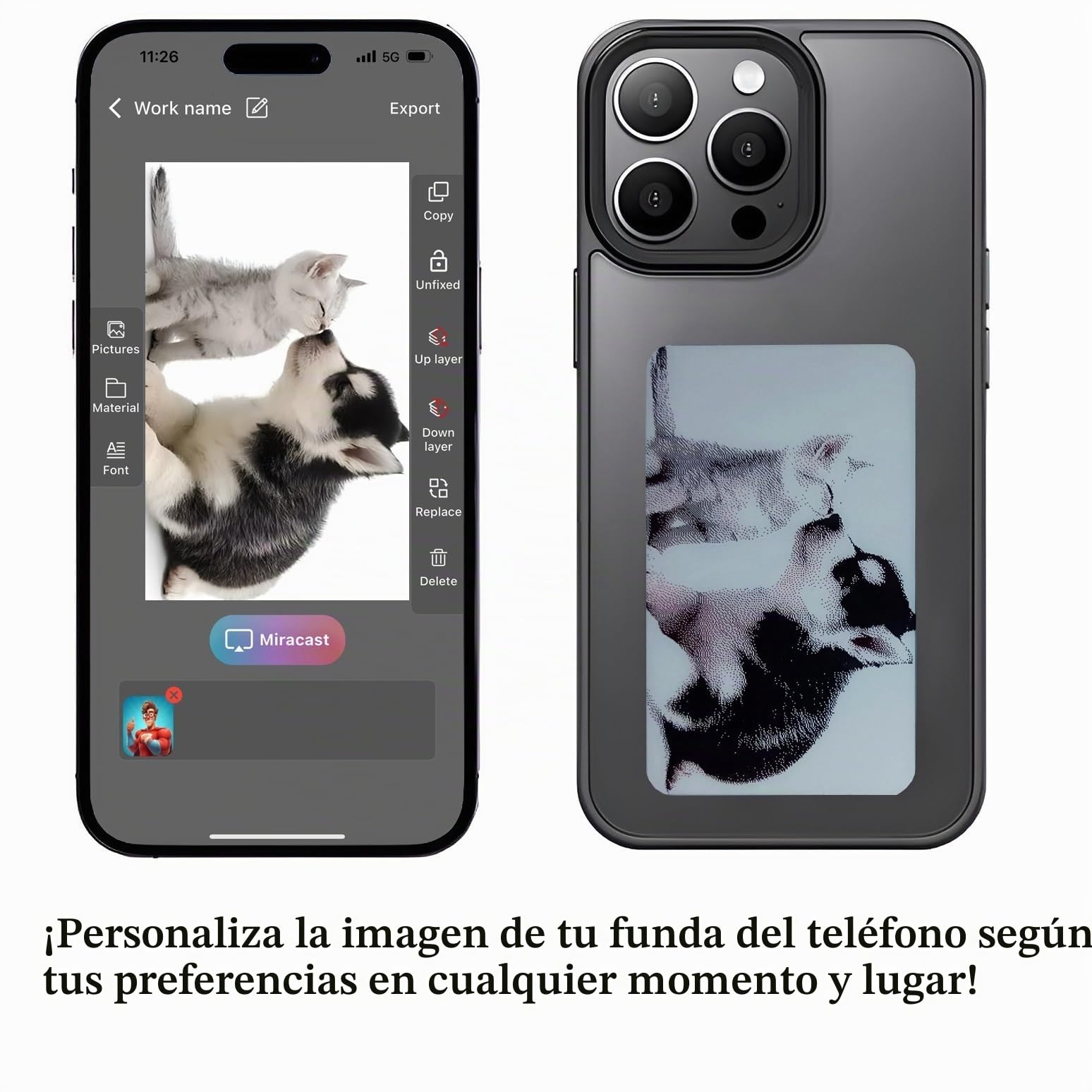 Funda de teléfono Inteligente con proyección Trasera de Fotos Personalizable, con Tinta electrónica, Muestra Fotos al Instante en la Cubierta Trasera de la Pantalla de Tinta. Personaliza tu teléfono