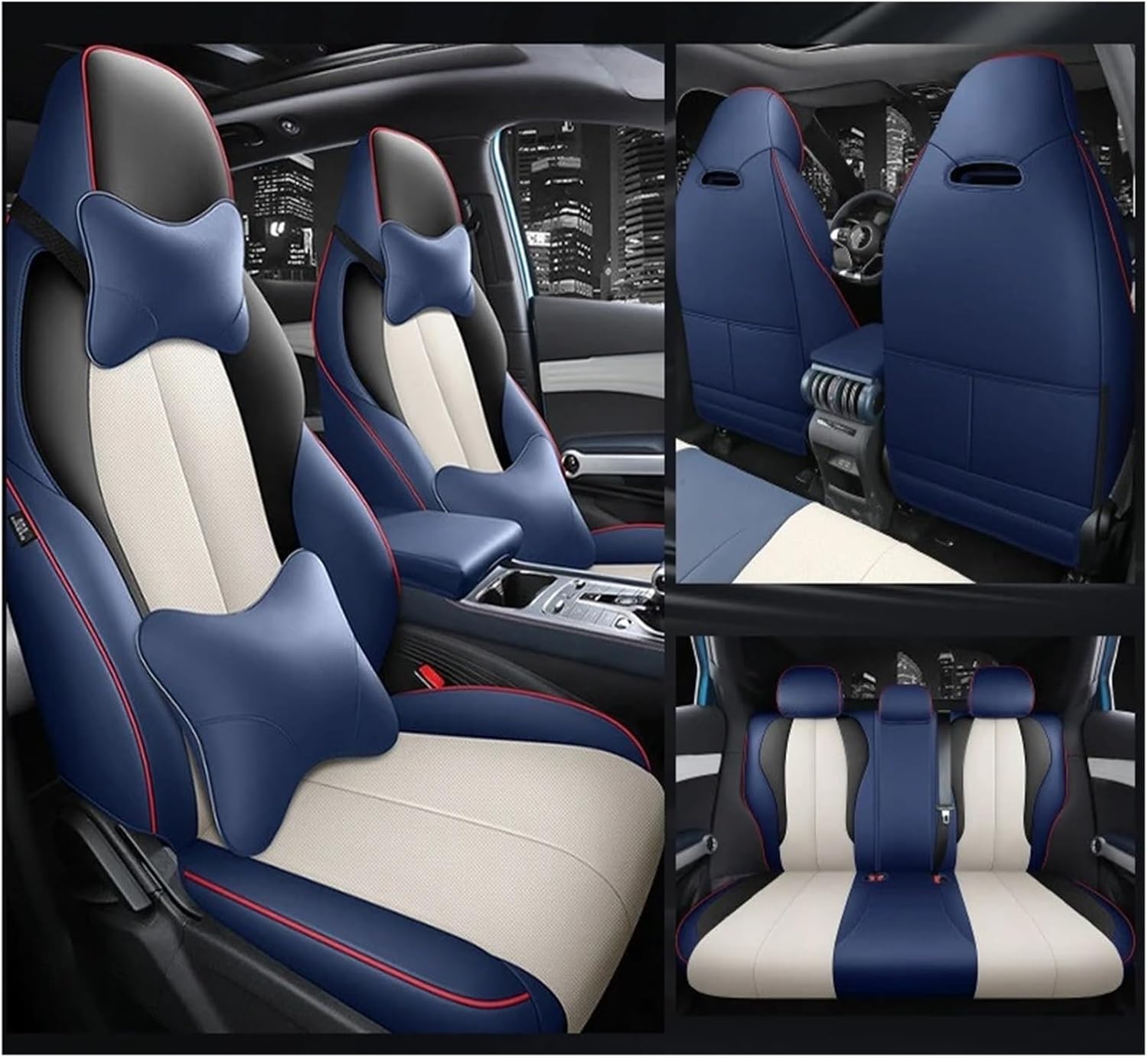 Compatible with BYD ATTO 3 2022 2023 2024 Full Set Seat Covers, Leather Car Seat Cover Seat Cushion Protector Replacement(Blue Set 2)