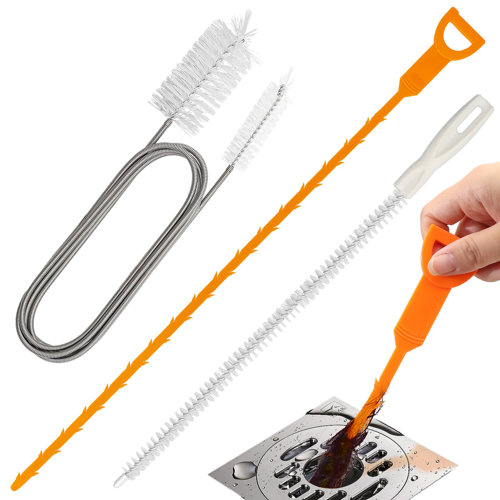 3 Pcs Drain Unblocker Tools, 155.5cm Double-Ended Sewer Pipe Cleaner Brush, 50cm Pipe Cleaners Plumbing, 45cm Conduit Hair Unblocker, Reusable,Suitable for Kitchen, Bathroom, Toilet