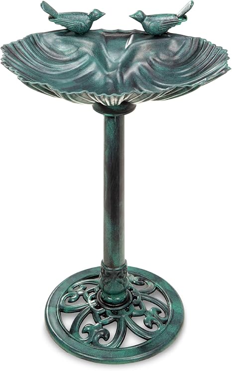 Best Choice Products Outdoor Pedestal Bird Bath Decoration W Sparrow Statues Fleur De Lis Accents Green Amazon Co Uk Garden Outdoors