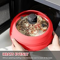Vista 2 de Tapa protectora de vidrio ventilado para microondas, con silicona plegable para alimentos como placa de cubierta de olla de 10.8 pulgadas para Rojo