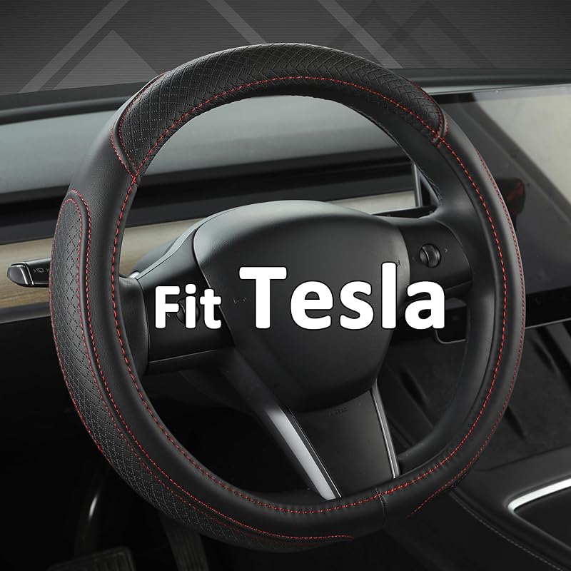 Capa para Volante West Llama para Tesla Model 3 e Model Y, formato D, preta com linha vermelha