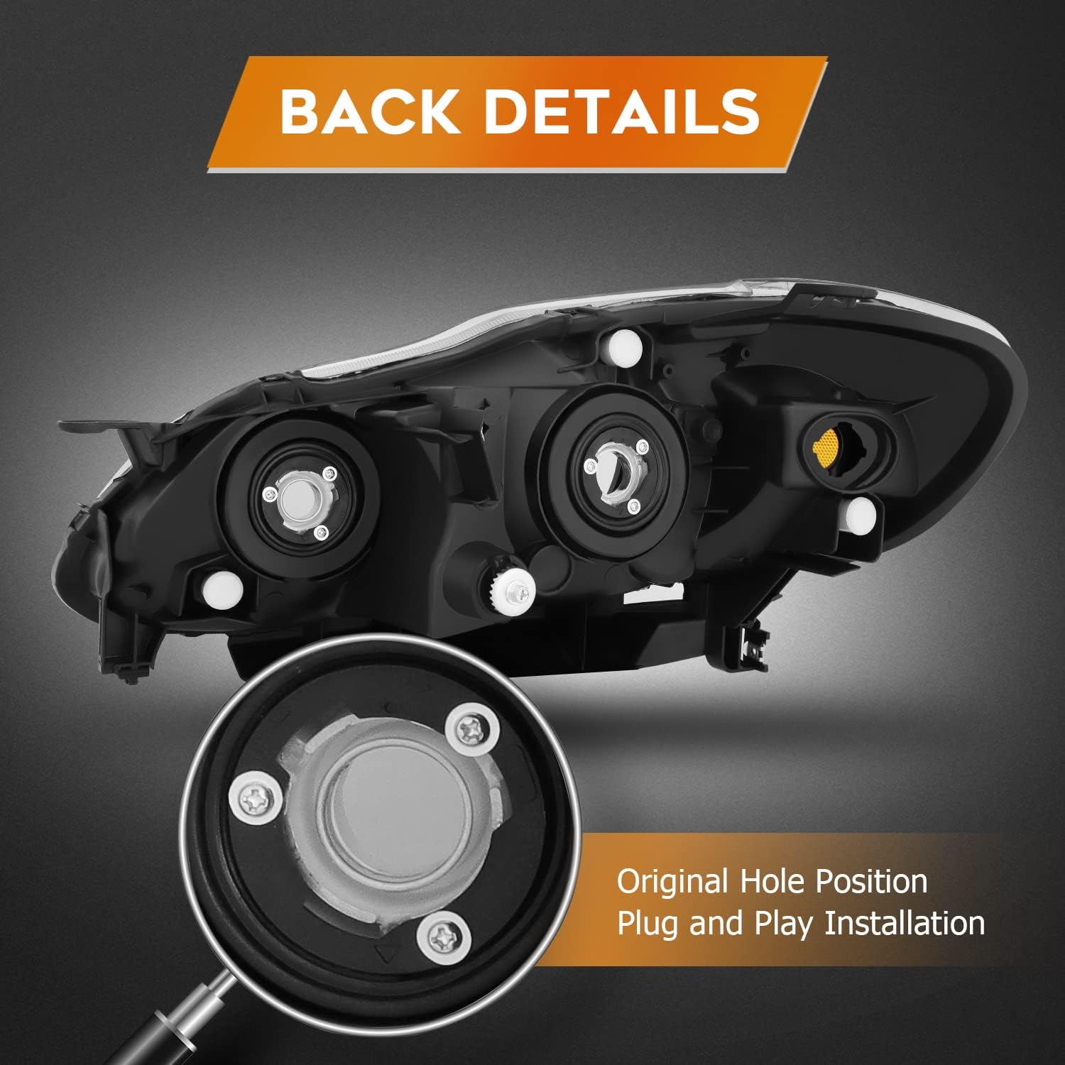 Headlight Assembly for Toyota for Corolla 2003-2008 Black Housing Amber Reflector Clear Lens Driver and Passenger Side Headlamp