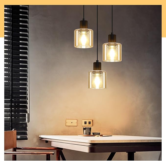 ZMH ZMH Hanglamp Eettafel Hanglamp Vintage 3 Lampen Eettafellamp Hangende E27 Hanglamp Metaal Zwart Eetkamerlamp Retro Industriële Hanglamp voor Woonkamer Hotel Kantoor (zonder lamp) photo 3