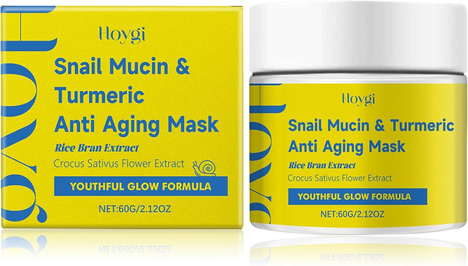 Snail Mucin & Turmeric anti-aging masker, slakkenslijmmasker, collageenmasker voor een diepe vocht- en stralende teint, vermindert rimpels en verbetert de huidelasticiteit, voor alle huidtypes