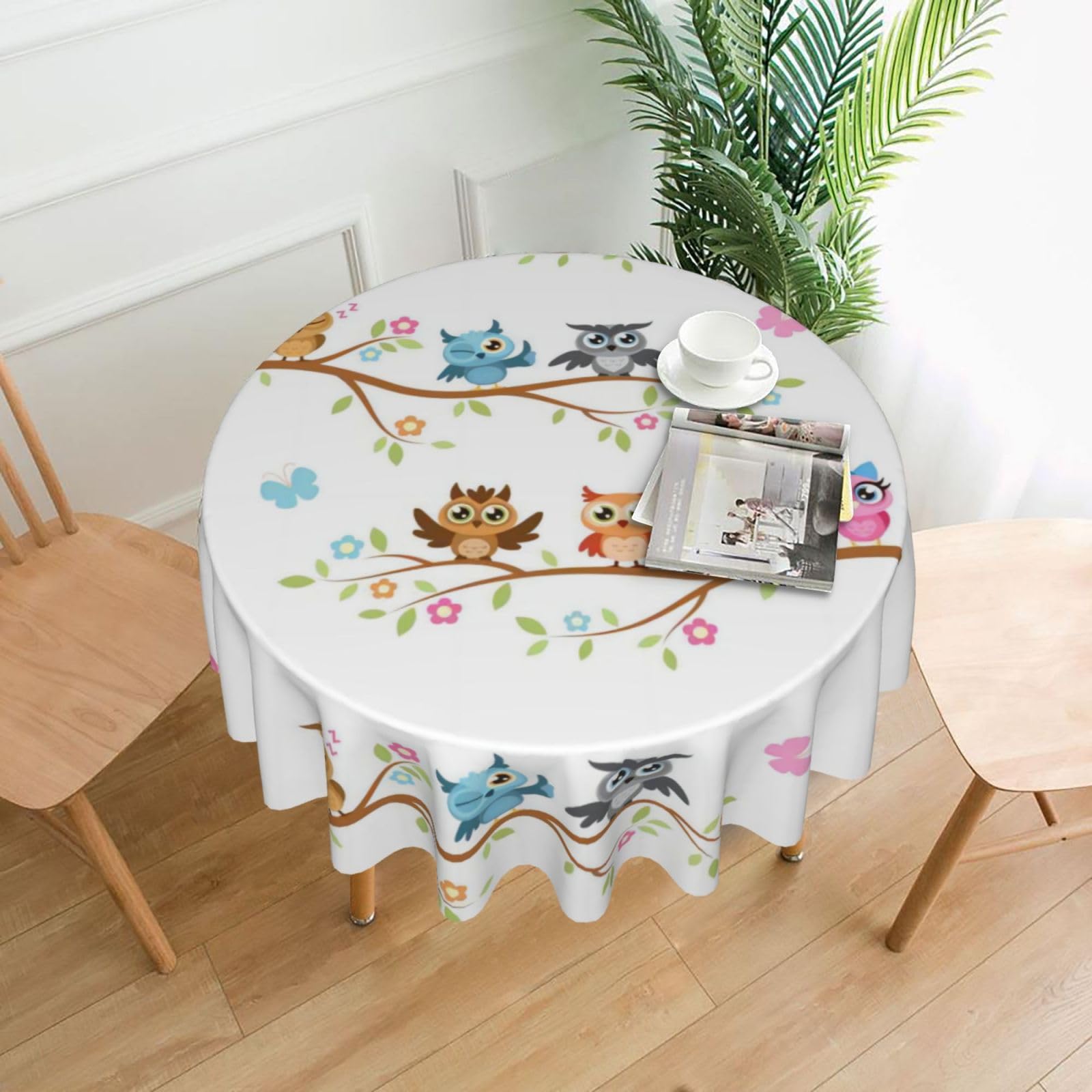 YYHWHJDE Owls On A Branch Prints Round Decorative Tablecloth 60in - High-Grade Polyester Throw for Elegant Dining & Festive Gatherings
