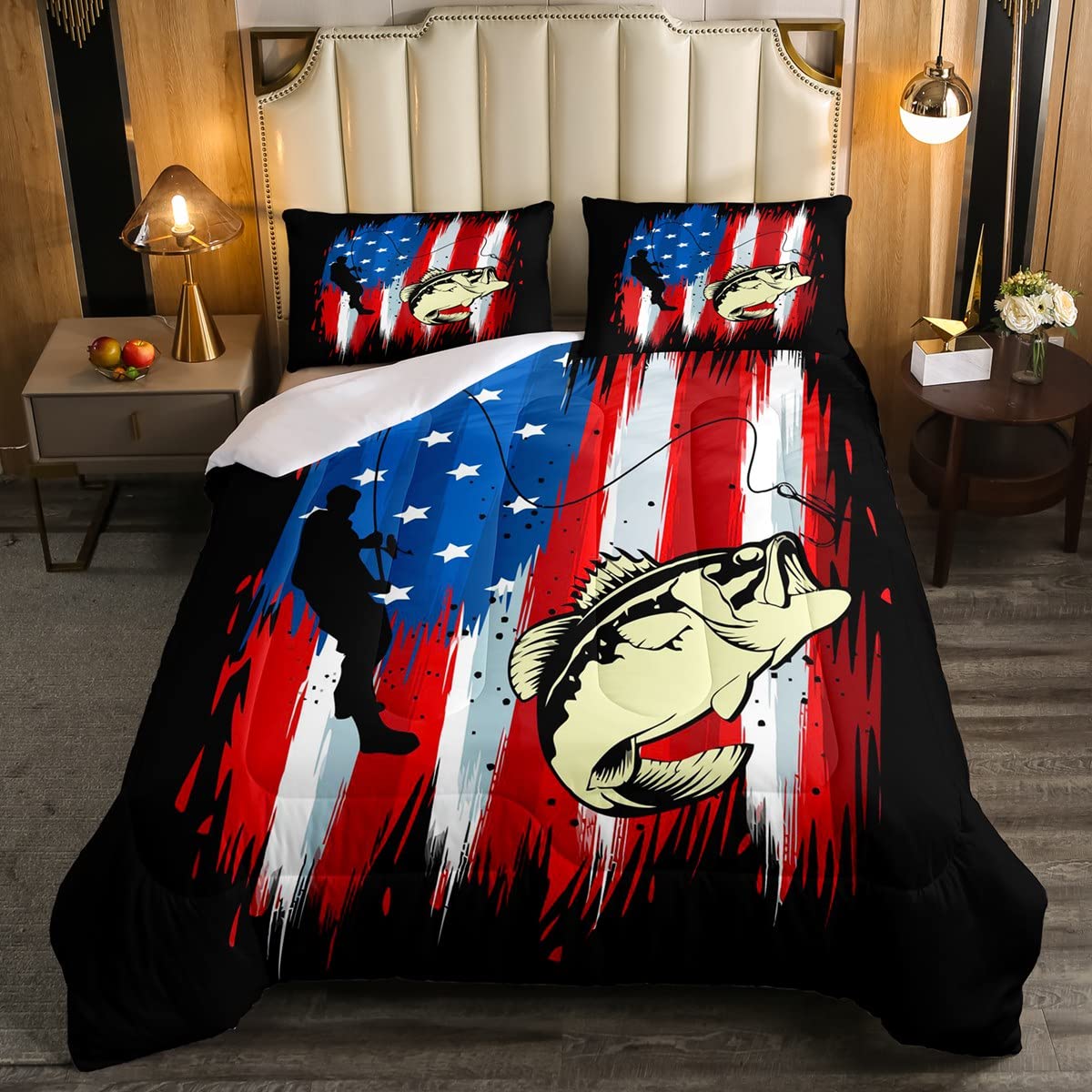 Bandiera americana Giù Consolatore Agriturismo Pesca Biancheria Da Letto Set per Bambini Ragazzi Ragazze Adolescenti Camera Pesce Selvaggio Giù Consolatore Pesca Caccia 3