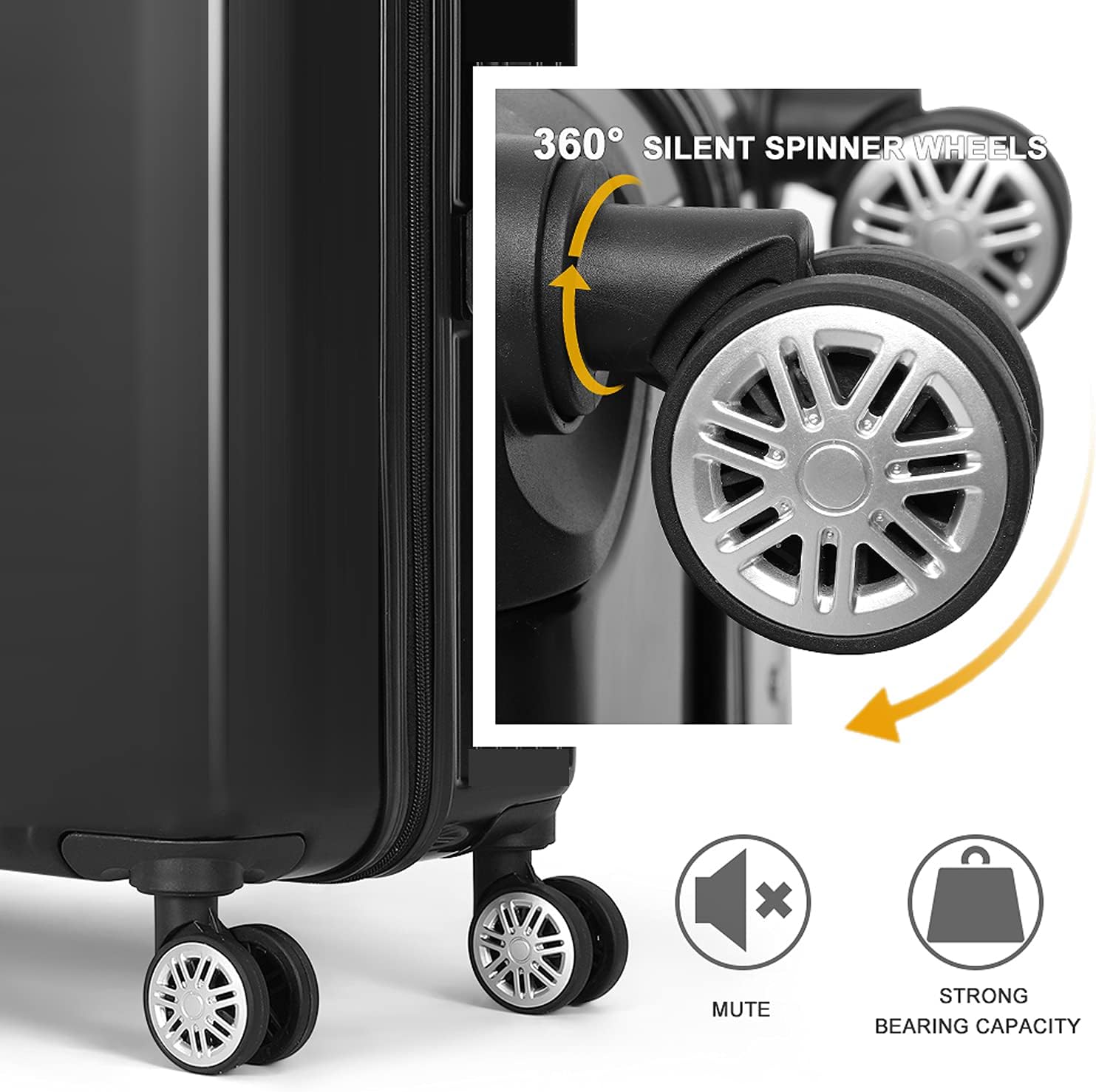 review Tiktun Luggage Sets,PC+ABS Hardshell Lightweight Durable Spinner Wheels Suitcase, Black, 3-Piece (20