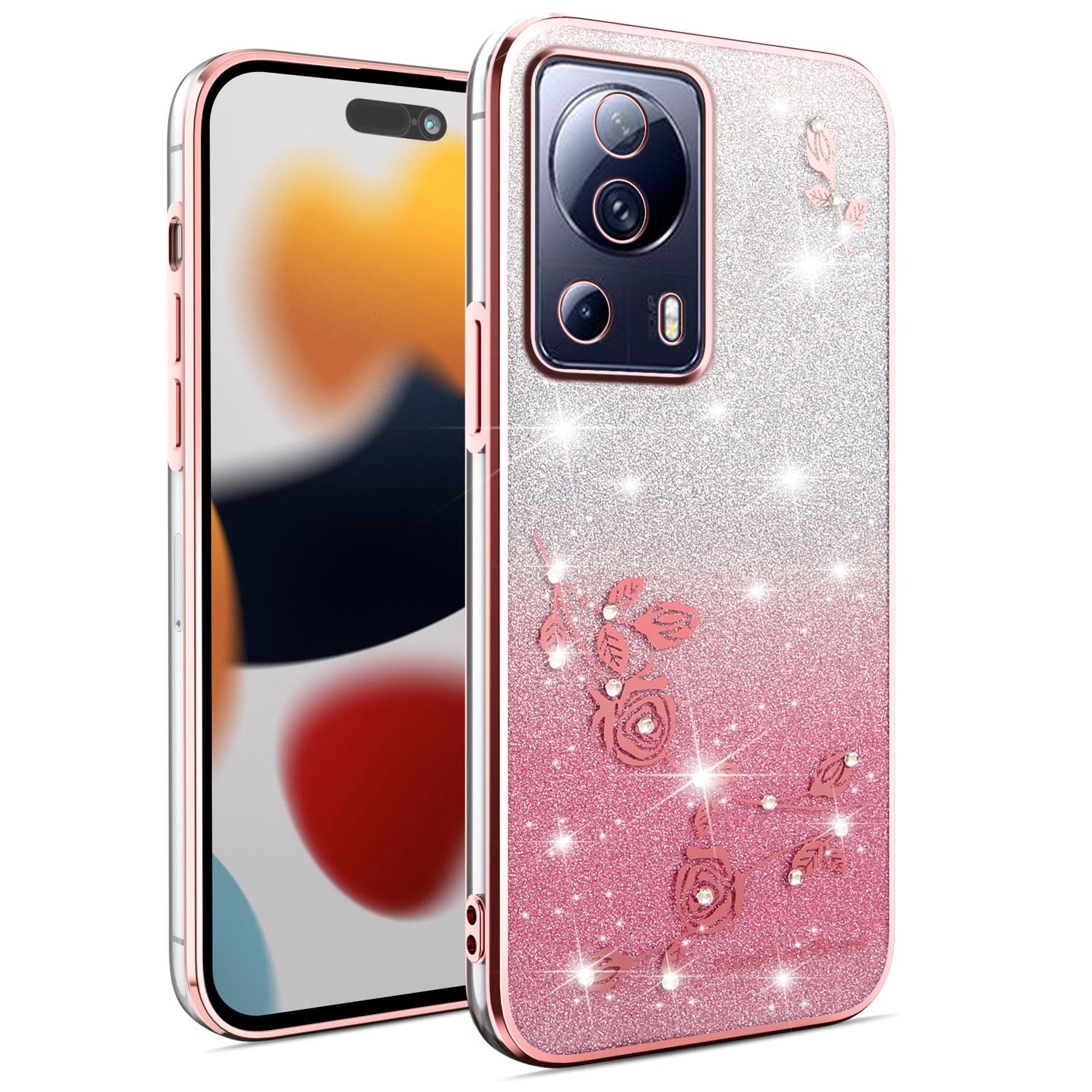 Yarxiawin Brillante Custodia per Xiaomi 12 Lite 5G, Effetto Glitter per Xiaomi 12 Lite Cover Trasparente Silicone Sottile Leggera Morbida Rosa Case Elegante per Donne (Rosa