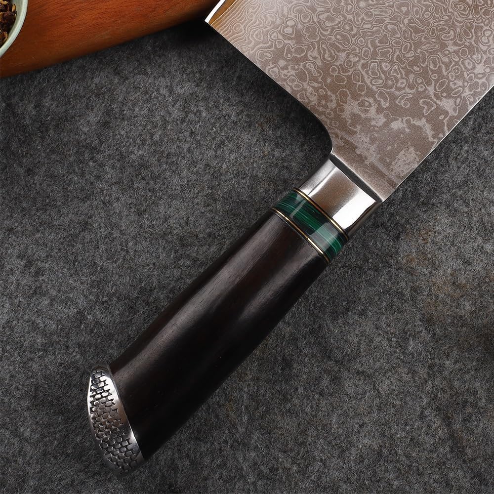 Meat Cleaver,Cleaver Knife 7 Inch VG10 Damascus Steel Chinese Ebony Handle Kitchen Meat Slicing Cooking Bone Knife Utility Knife