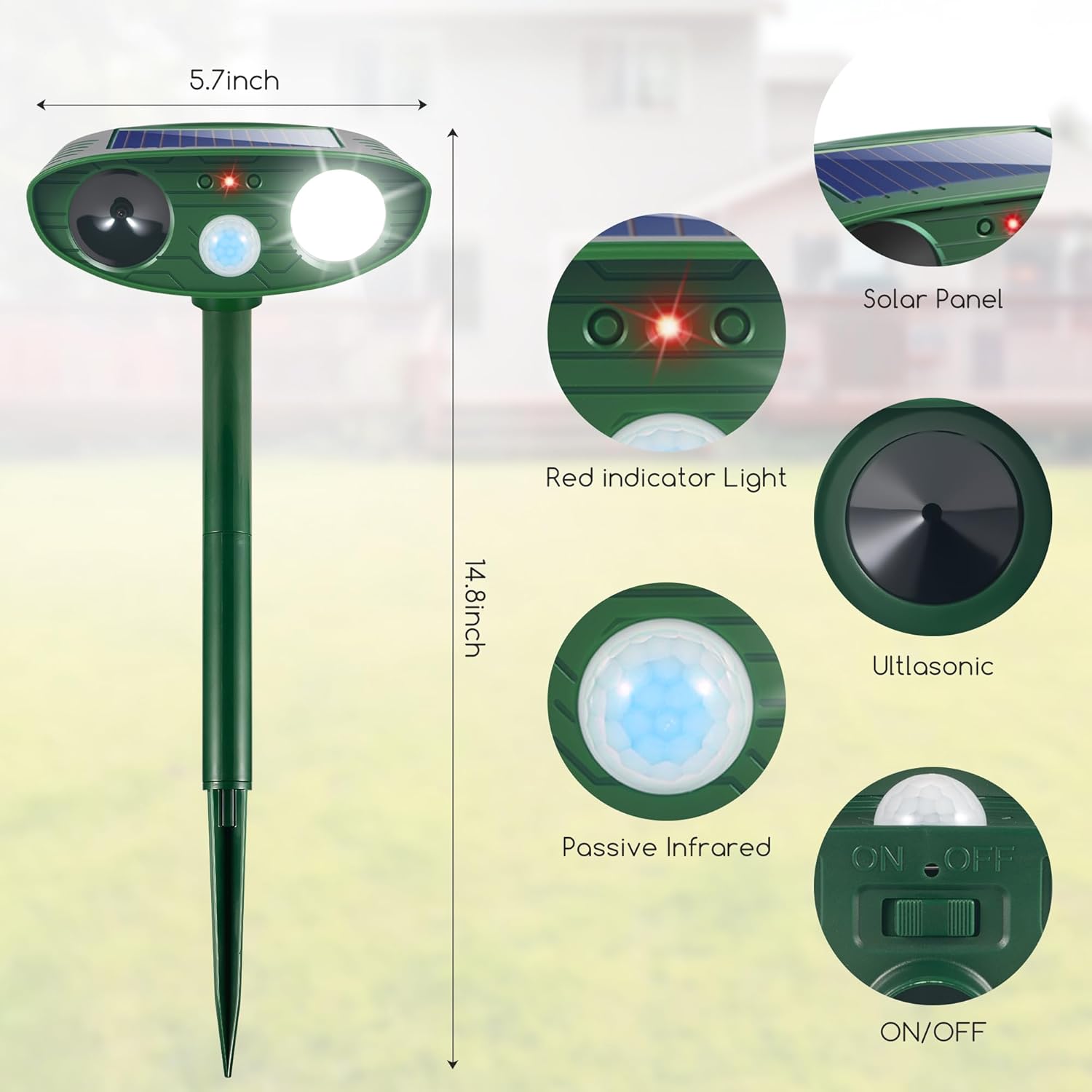 2026 Upgraded Cat Repellent Outdoor Ultrasonic with Strobe Light, Deer Squirrel Skunk Repellent for Yard,Motion Activated Animal Deterrent Devices- Keep Dogs Raccoons Rabbits Away from Garden Farm