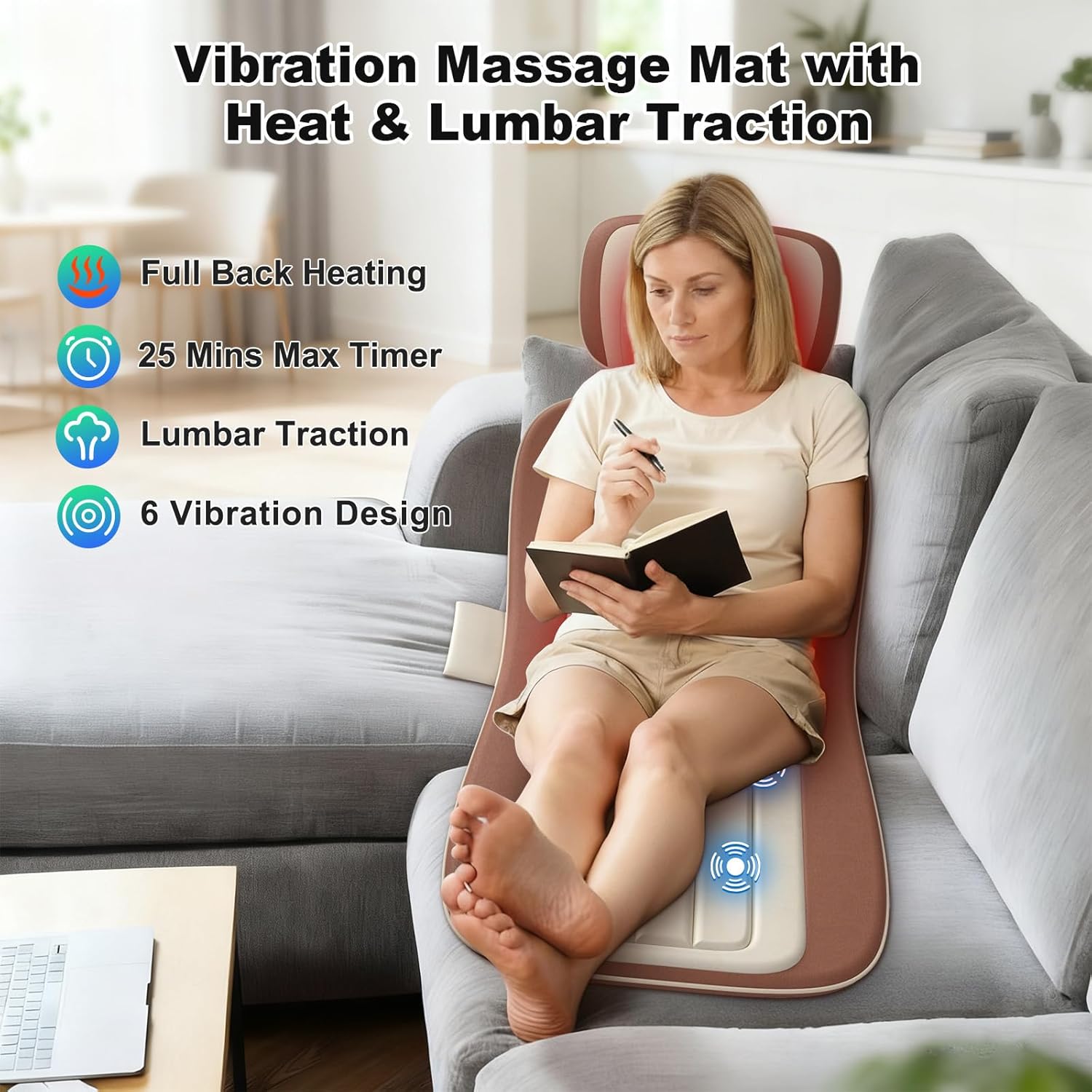 Full Body Massage Mat with Heat, Back Massager for recliner with Lumbar Support, Heating & Vibration, Massage Chair Pad for Seniors, Office Workers & Family, Fatigue & Pain Relief in Office, Home