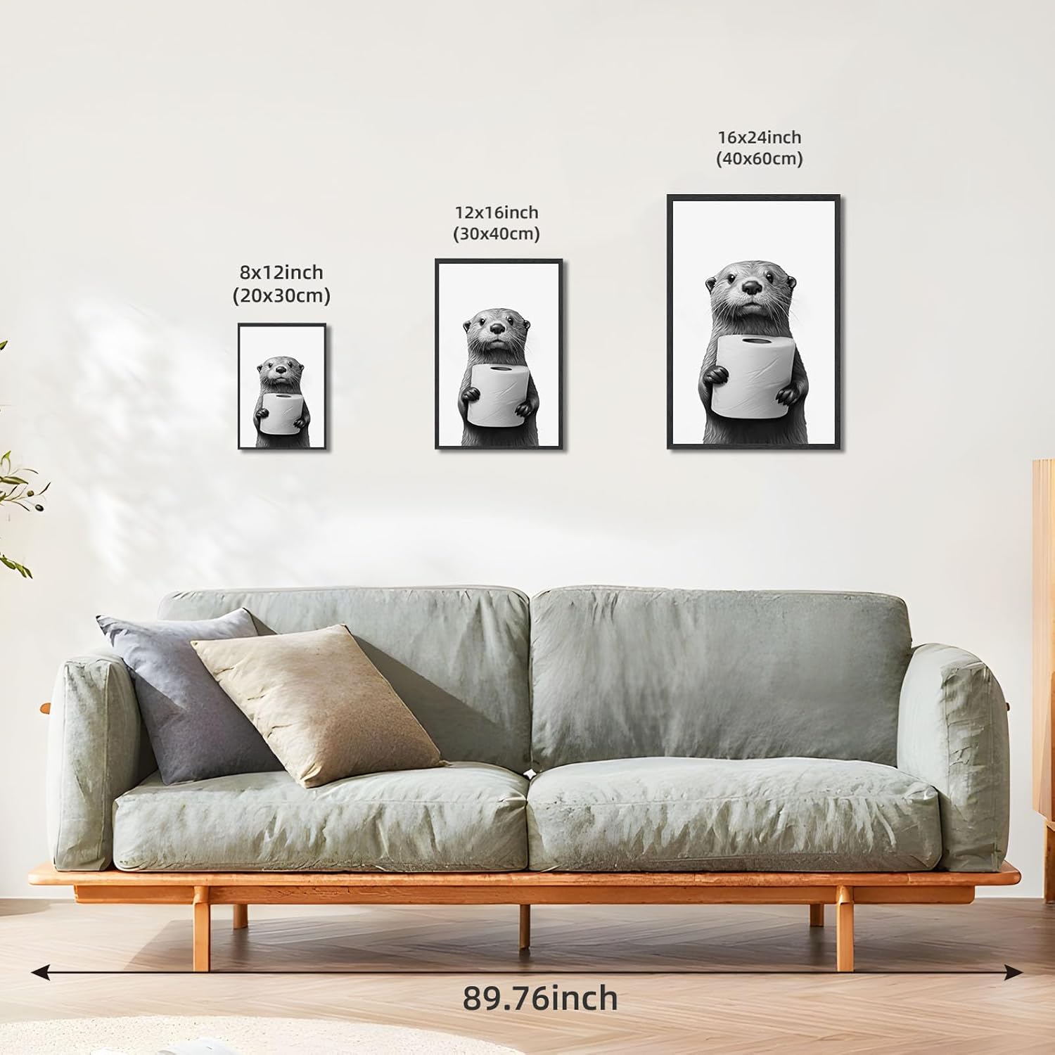 Framed Black and White Otter Poster Funny Bathroom Wall Art Humorous Toilet Signs Cute Animal with Paper Tissue Picture Canvas Print Modern Bath Restroom Washroom Wall Decor 16x24inch