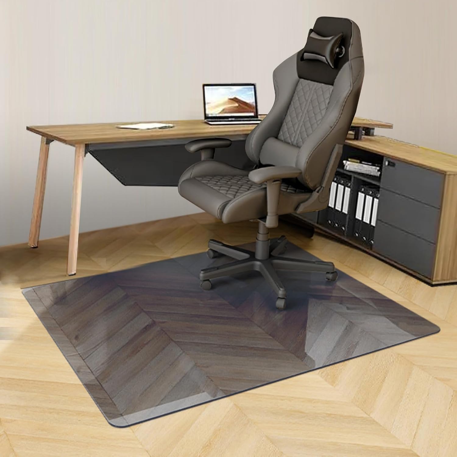 Office Chair Mat, Glass Chair Mat, 36" x 46" x 0.2"Th Tempered Glass Office Chair
