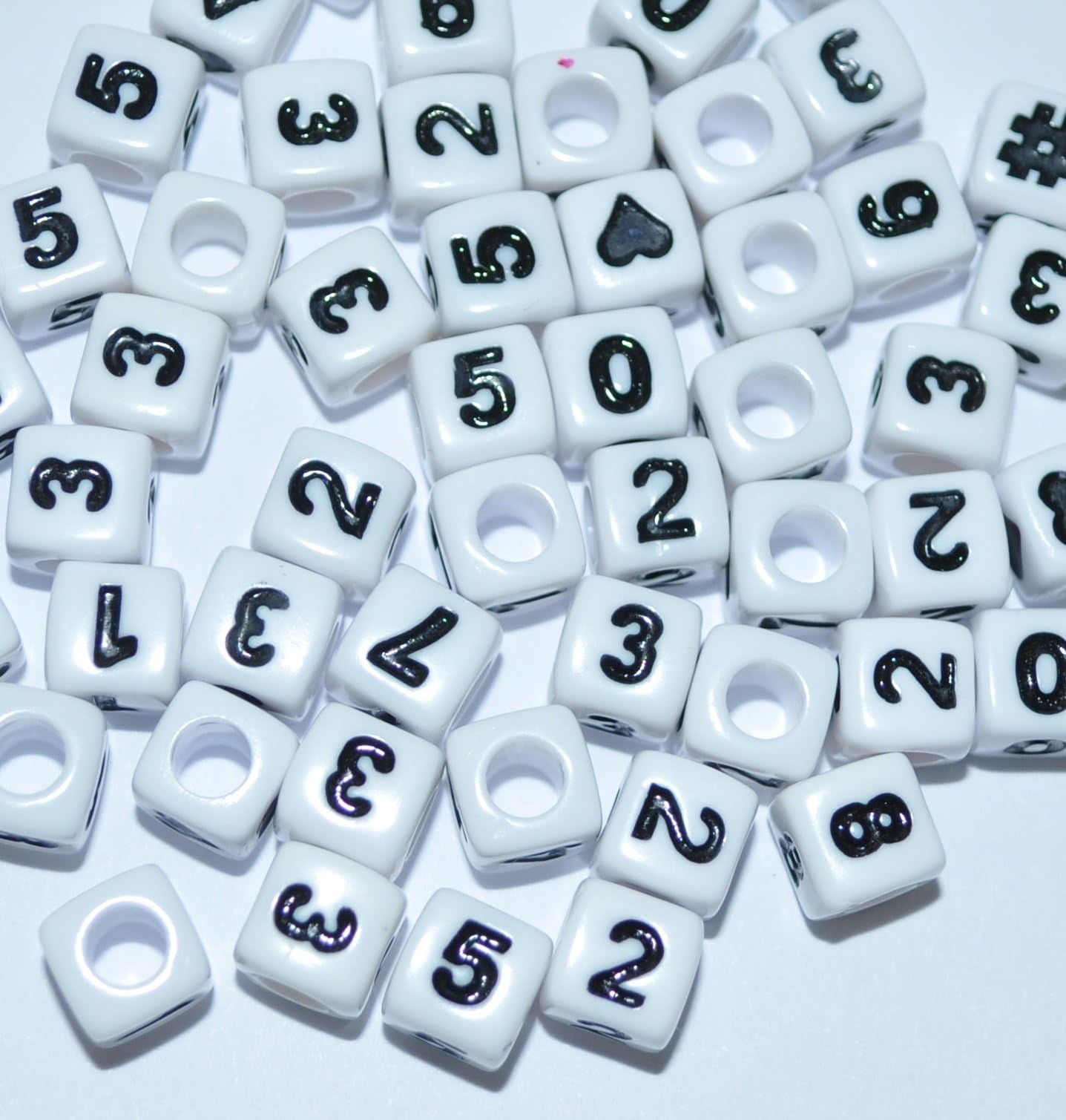 100 pcs Acrylic Number Beads, Cube, 6 mm, White Beads with Black Number