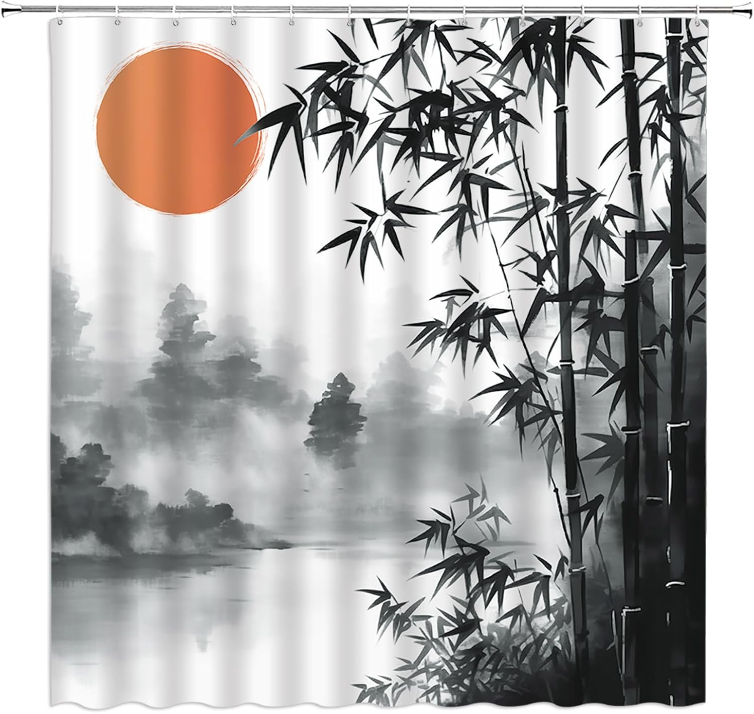 Garden Landscape Shower Curtain Asian Garden Nature Colorful Floral Spring Summer Scenery Flower Plant Polyester Fabric Bathroom Decor Set with Hooks(70"" Wx74.8 H), Green
