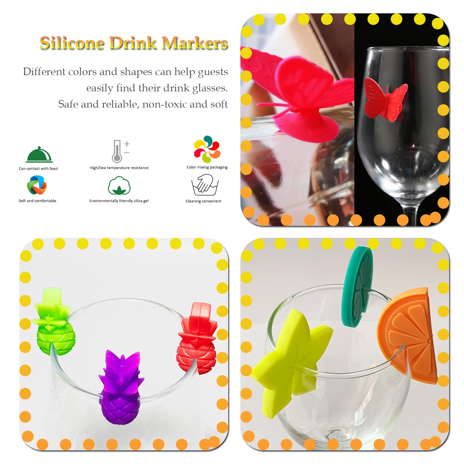 Segnabicchieri In Silicone A Farfalla Con Ventosa - 12 Colorati, Per Vino E Feste - Foto 12