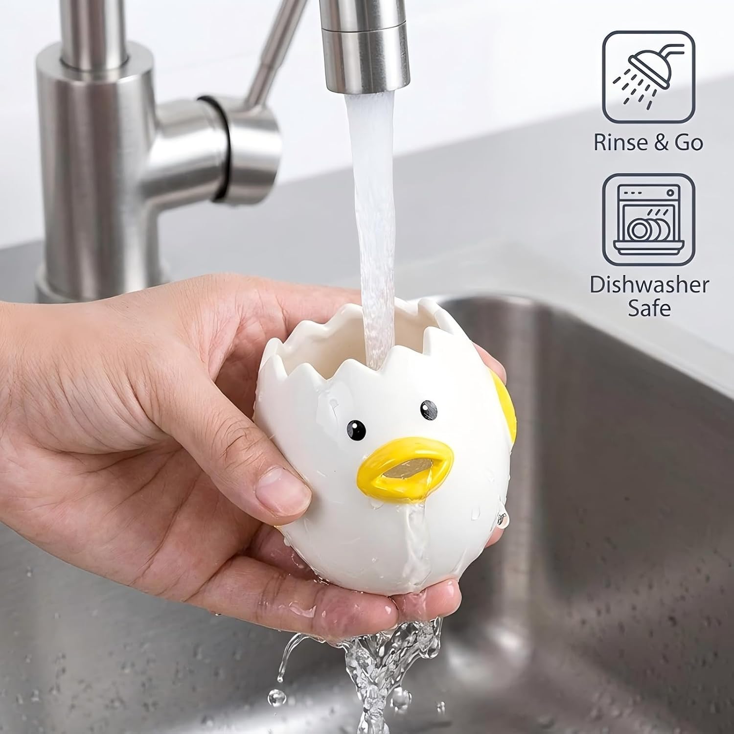 2 Pack Cute Egg Separator, Ceramics Vomiting Chicken Egg Yolk Egg White Separator, Little Chick Small Egg Filter Splitter,Dishwasher Safe (Pink and yellow）