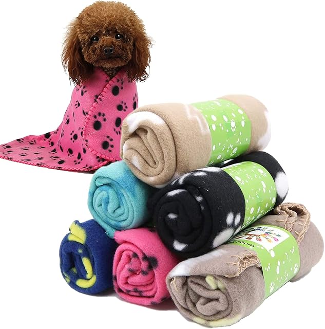 Aoleytech 6 pack Mixed Pet Blanket Cushion Dog Cat Fleece Blankets Puppy Pet Sleep Mat Pad Bed Cover With Paw Print(60 x 70cm/23.6 x 27.6 inch, Multicolor)
