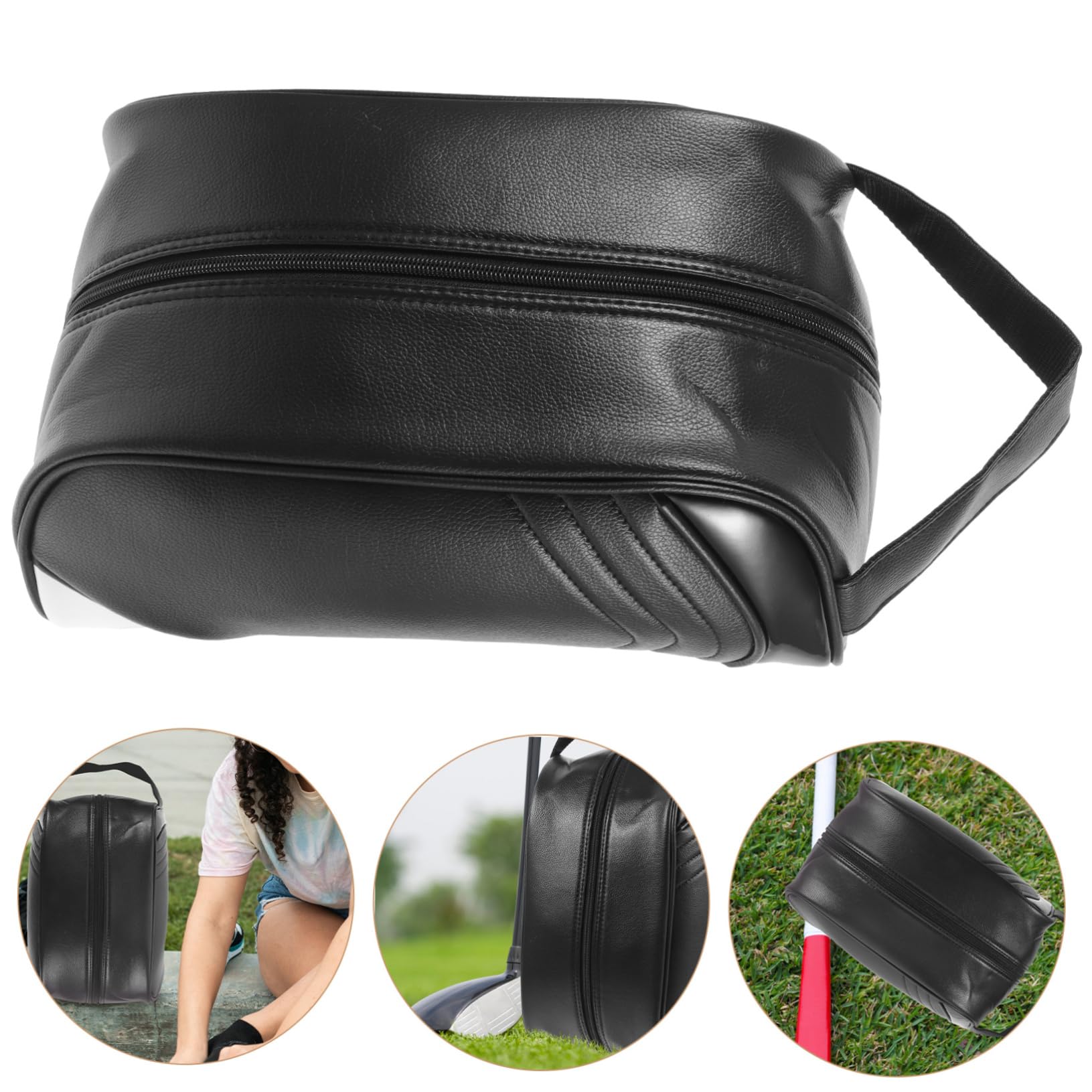 Borsa per Scarpe da Golf Pieghevole in Cuoio Nero, Riutilizzabile