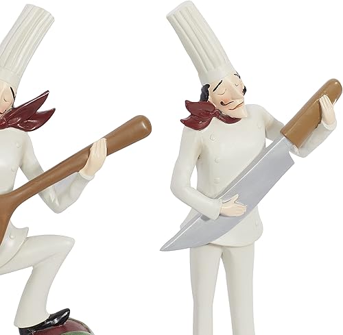 Miniatura 9 de Deco 79 Polystone - Estatuas decorativas de chef para decoración del hogar con instrumentos musicales, juego de 3 figuras de acento de 8 x 3 x 14