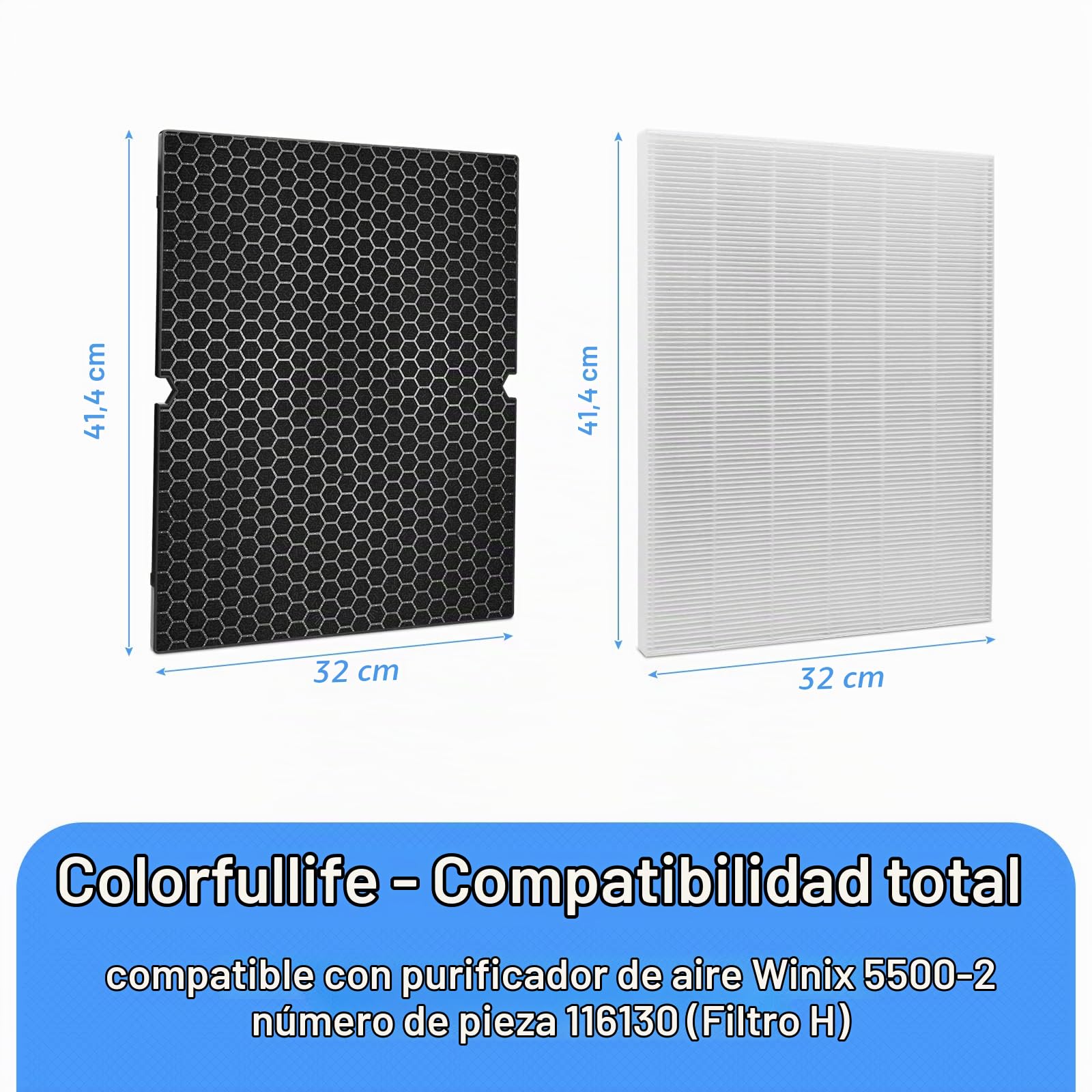 Colorfullife 2 juegos de filtros de repuesto 116130 H para Winix 5500-2 AM80 Plasmawave purificador de aire, 2 filtros HEPA verdaderos y 2 filtros de carbón activado, pieza de repuesto 116130
