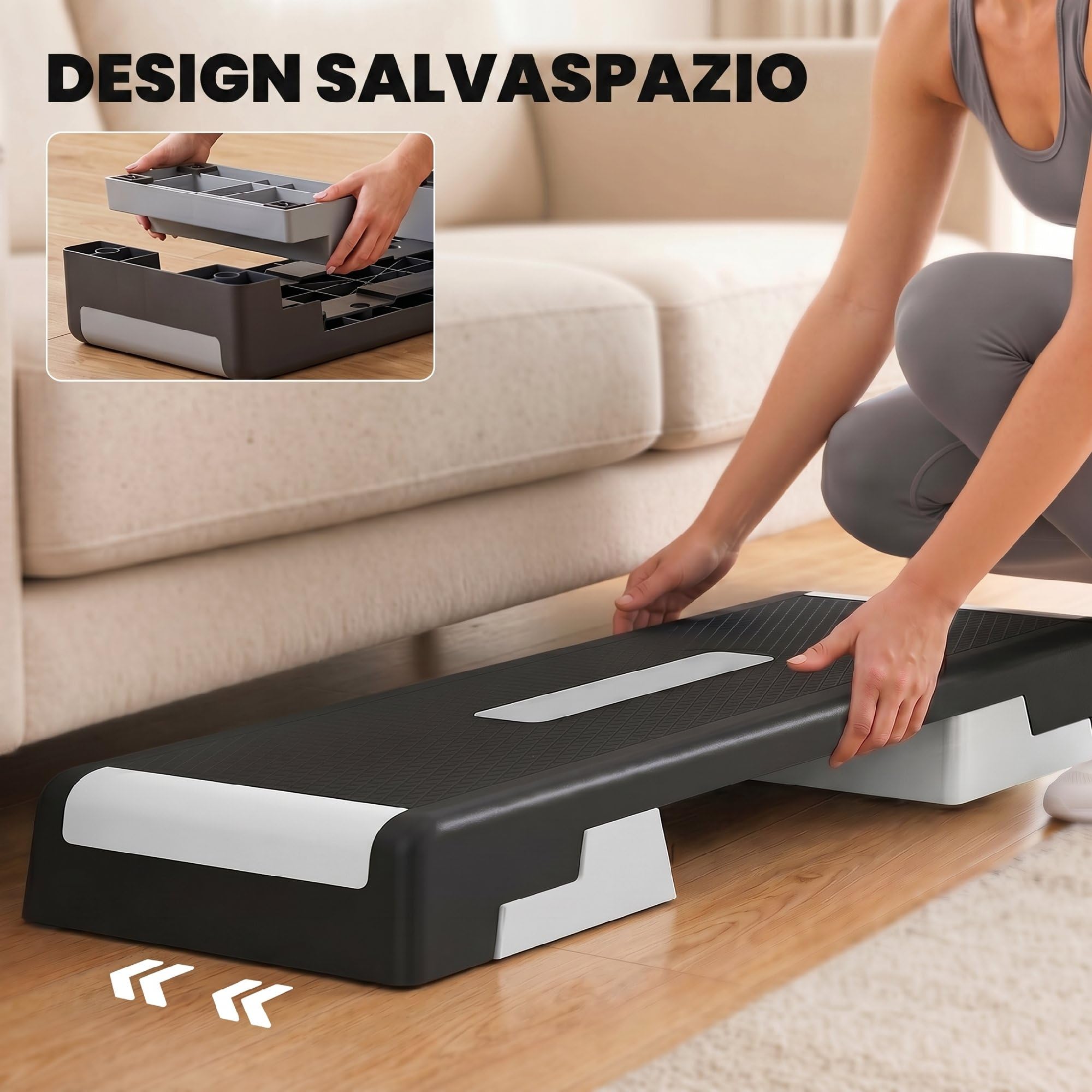 SPORTNOW Stepper Fitness Regolabile su 3 Livelli, Altezza 15/20/25 cm, Step Fitness per Allenamento in Casa Palestra, per Uomo e Donna, Capacità 250 kg, Nero