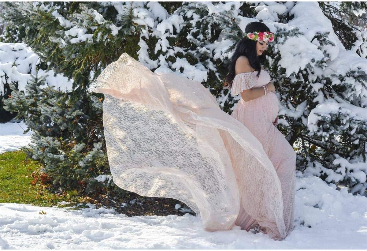 Summer Lace Maternity Dress for Photoshoot Clothes Props Off Shoulder Flying Sleeve Plus Size Robes Gowns Pregnancy Dresses - White||XL