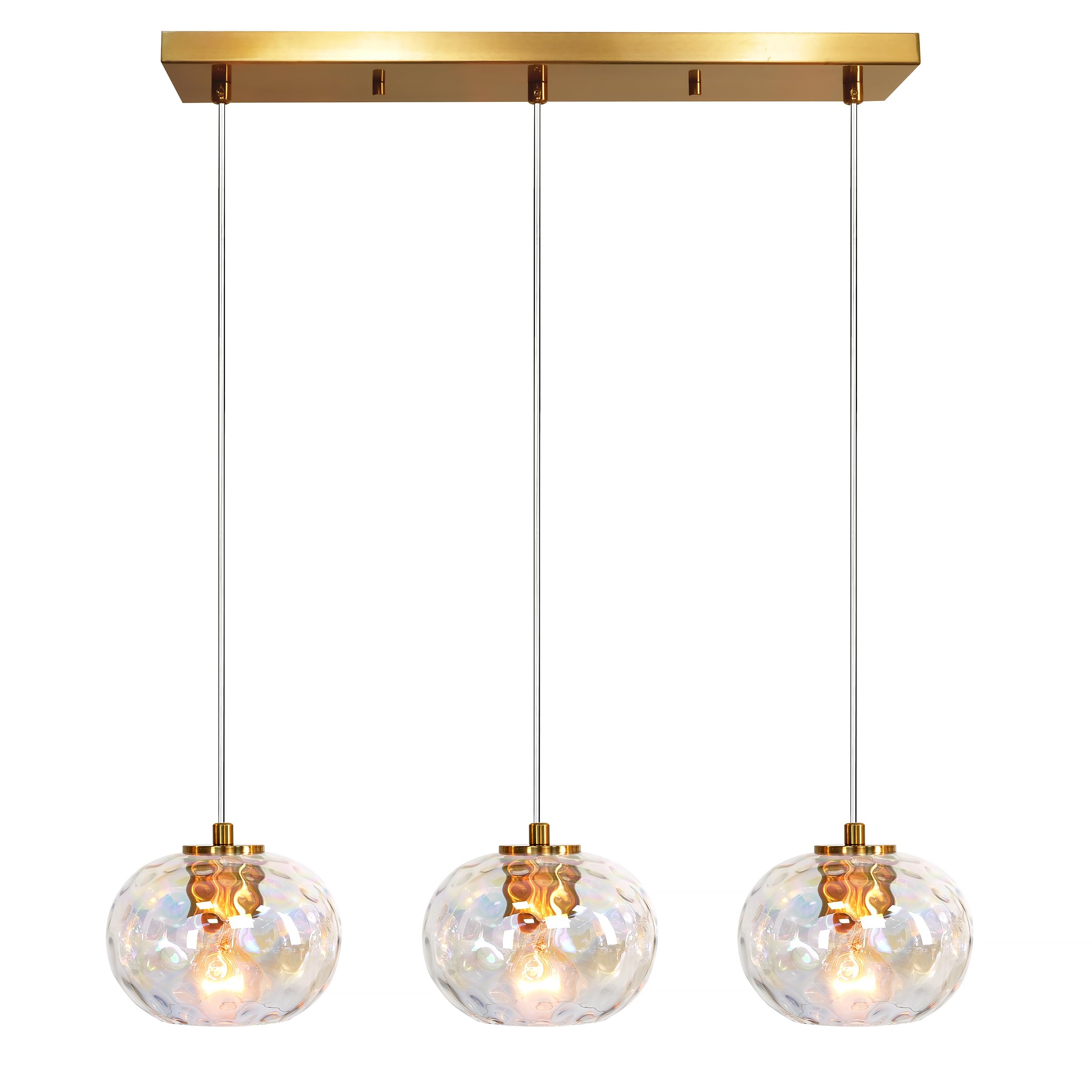 Photo 1 of 23" Gold Pendant Light with 3 Lights Ball Glass Shape, 7" Globe Kitchen Island Pendant Fixture, Modern Adjustable Hanging Light Fixture, Classy Rectangular Chandelier, Antique Brass Finish 23" Gold - 3-Light Rectangular Chandelier