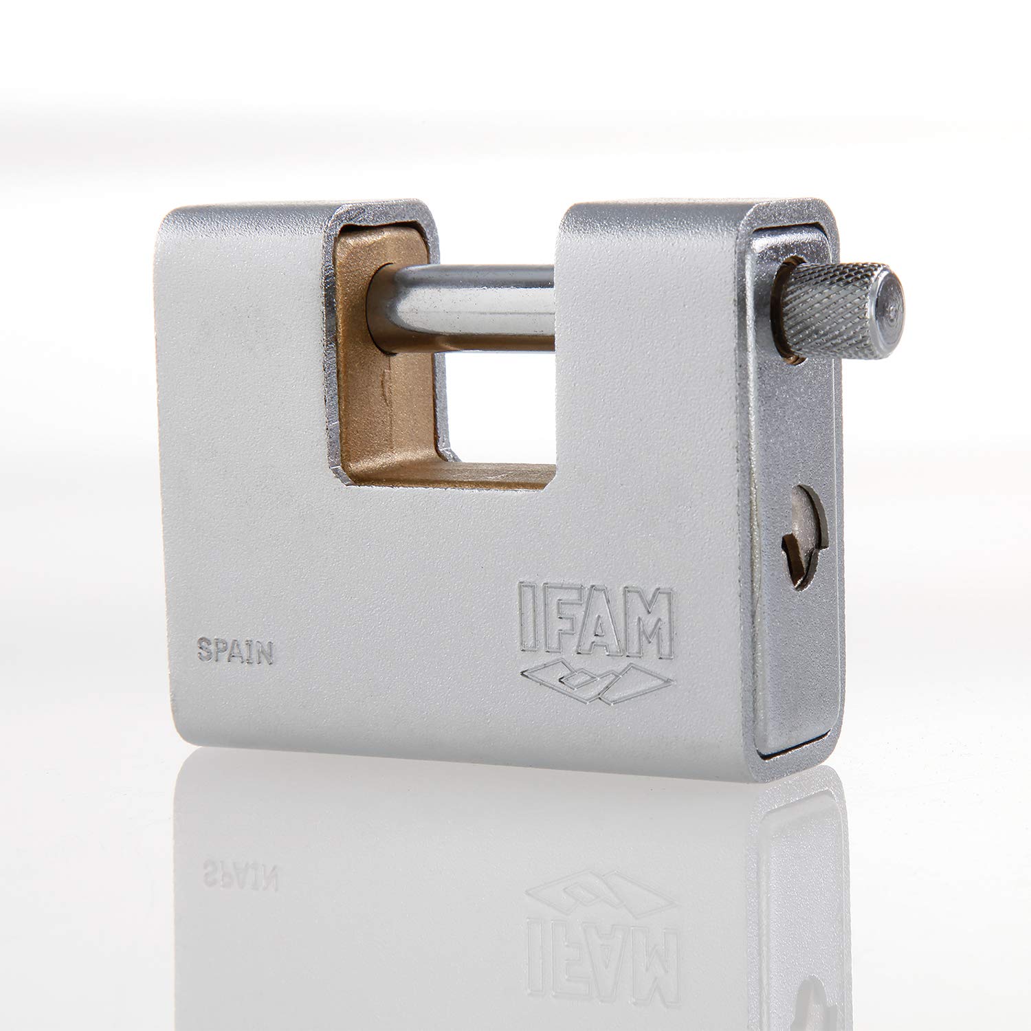 IFAM Candado Acero Endurecido Monobloque Serie Armoured, Rectangular Forma de U, Longitud de 80mm, Gran Nivel de Protección, Seguridad y Resistencia, Cromado, Incluye Llaves