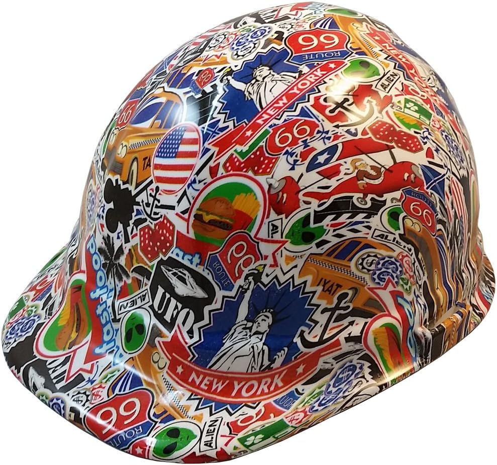 Route 66 Sticker Bomb Hydro Dipped Hard Hats, Cap Style