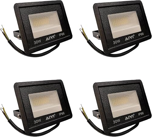 4-Pack 30W Mini LED Flood Lights, IP66 Waterproof Outdoor Security Lights, Cool White LED, Aluminium Housing, Wall Mount.