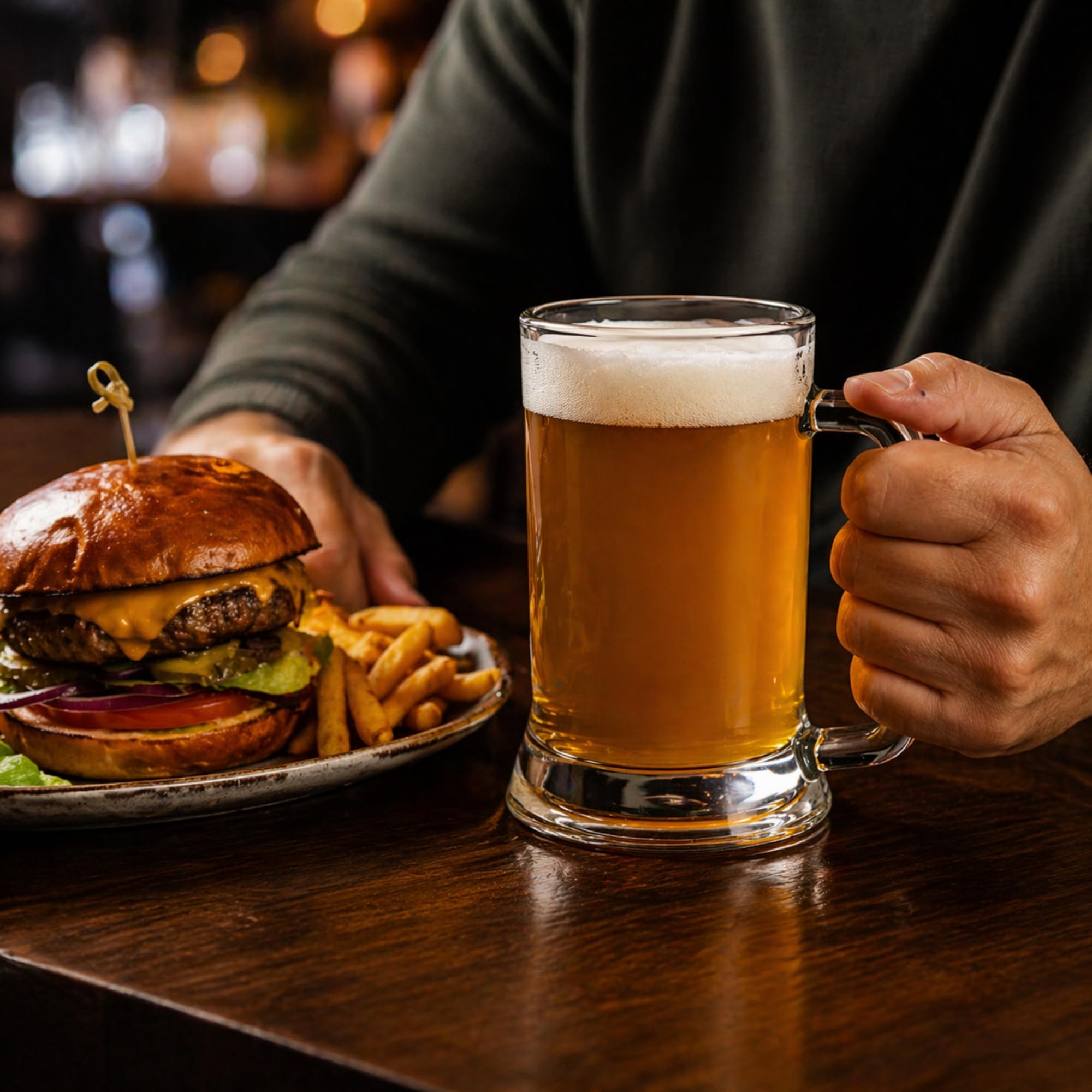 Restaurantware - Vetri - Tazas de cerveza de 473 ml, 24 vasos de cerveza lavables en lavavajillas con asa, sin plomo, base pesada, vasos grandes de vidrio transparente, para bares, restaurantes, hogar