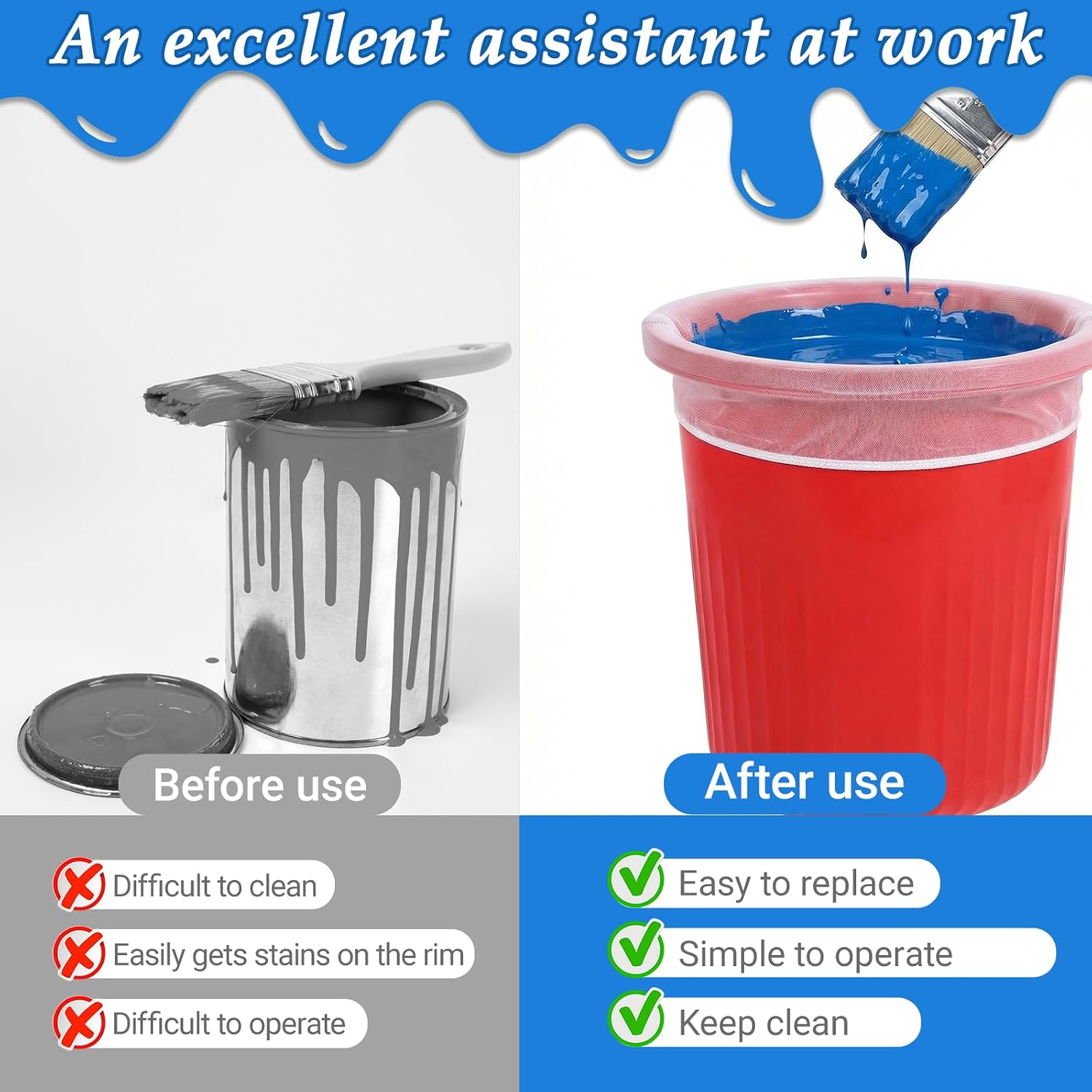 40 Pcs Paint Strainer Bags 5 Gallon Nylon White Fine Mesh Bag with Stretchable Elastic Top Opening Disposable Bucket Painting Filters Strainer for Paint Gardening, White