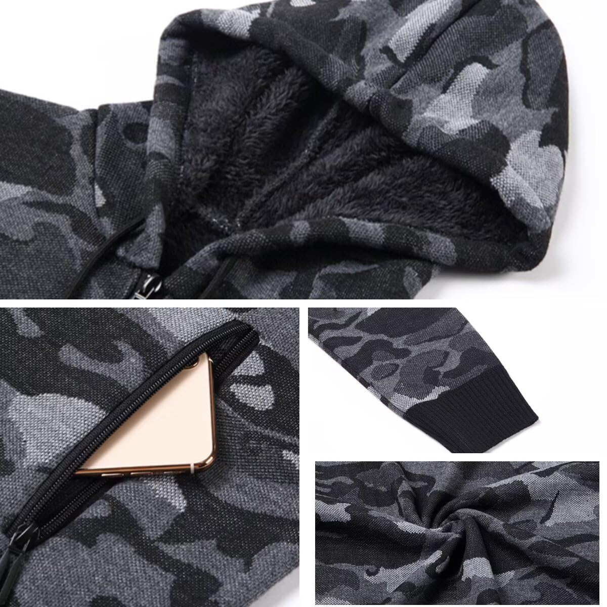 Sweats à-Capuche Pulls-Cardigans Homme - Tricoté Zippé Vetement Sport Blouson Automne Hiver Polaires Doublé Chaude Pull Hoodie Capuche Sweater Gilets Vêtement Chandail Jacket Homme