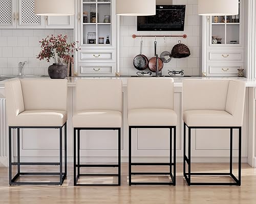 Miniatura 9 de Taburetes de bar modernos de altura de mostrador, taburetes de isla de cocina tapizados de lino con respaldo, taburetes de bar de 31 pulgadas con