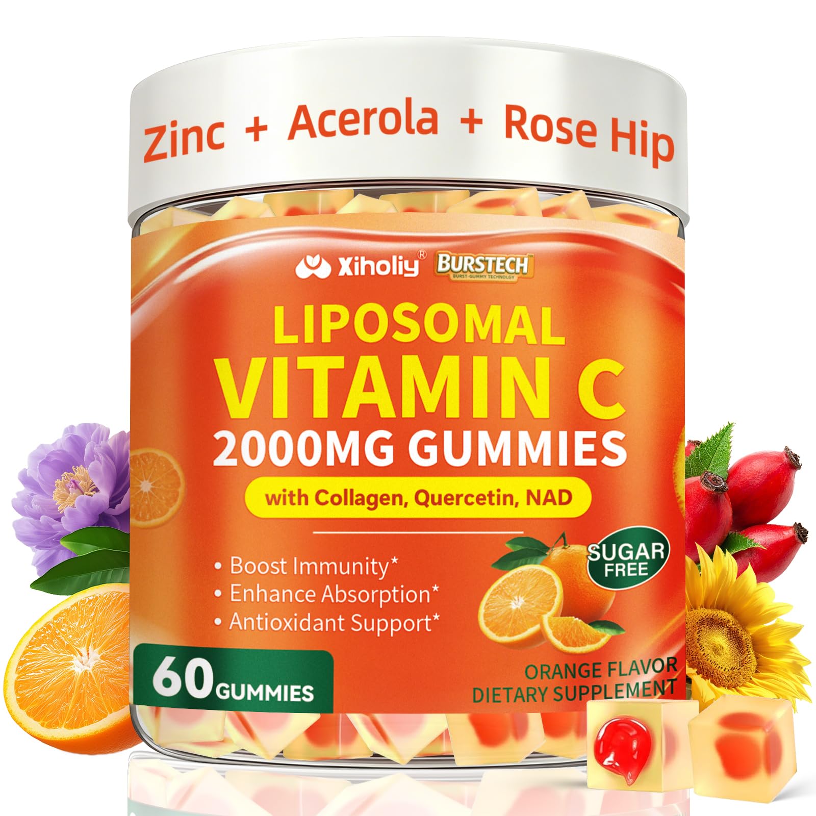 2000mg Liposomal Vitamin C Gummies for Adults, 60 Servings Daily Immunity