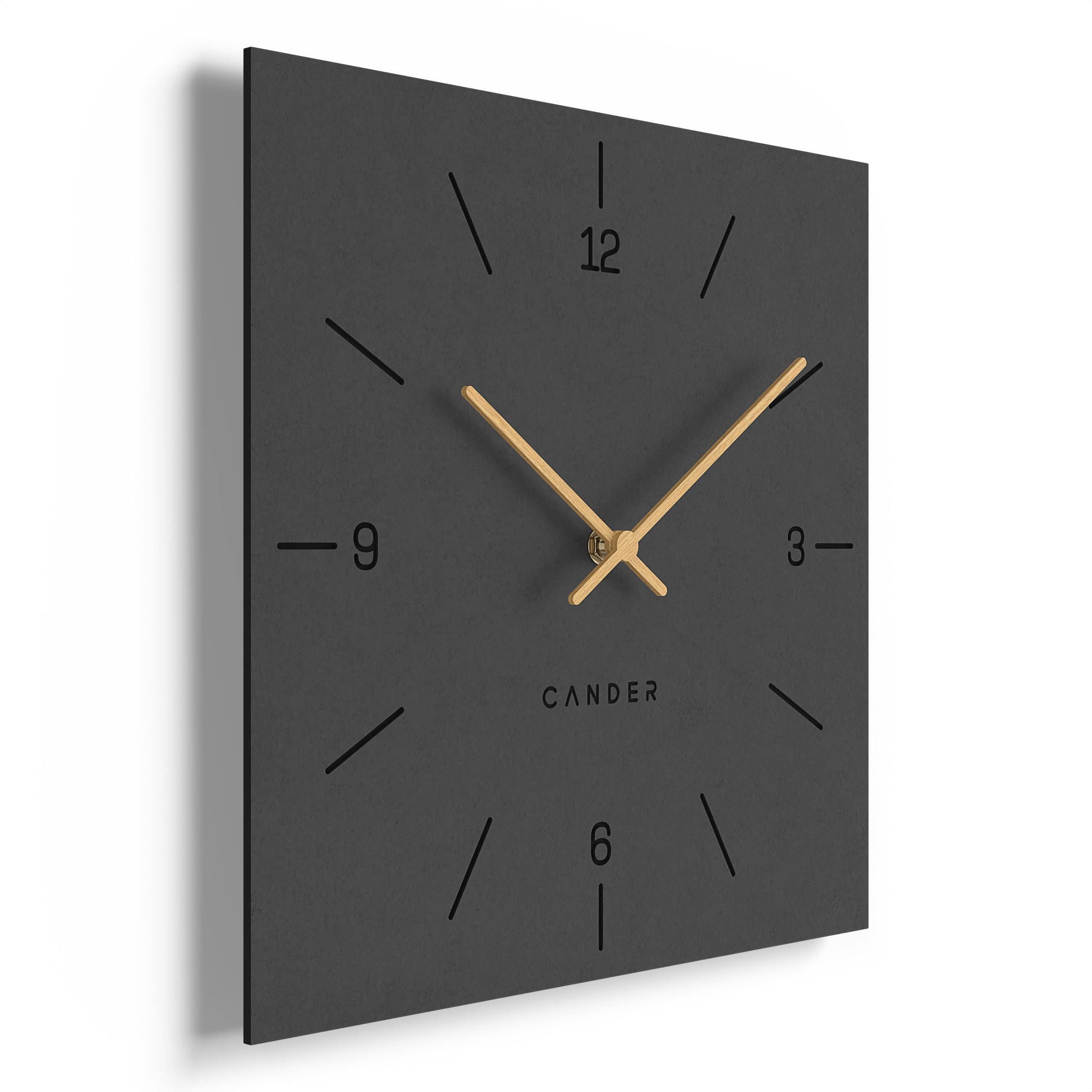 Cander Berlin MNU 2630 Q - Orologio da parete in MDF, silenzioso, senza ticchettio, 30 cm, quadrato, quadrato, vintage, lancette in legno nero