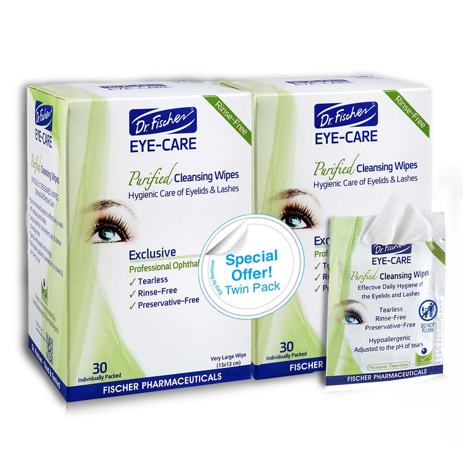 Eyelid Wipes - Hypoallergenic Preservative-Free Eye Cleansing Wipes for Sensitive Eyelids (Twin Pack).