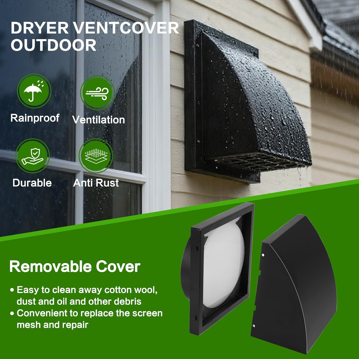 512M 6-inch Through Wall Exhaust Fan, 【Fast Deodorize, Dehumidify & Metal Exhaust Vent Cap, Corrosion-Resistant】80 CFM 4.0 Sones, Bathroom Wall Exhaust Fan, with Retractable Duct&Non-Return Flap